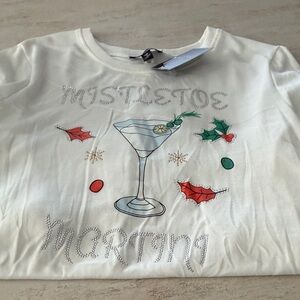 Cocomo White Tee with Silver Accents. Mistletoe Martini